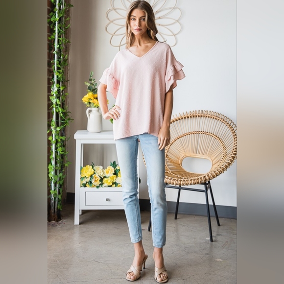 Heimish Full Size Swiss Dot Ruffle Short Sleeve Top - Picture 8 of 8